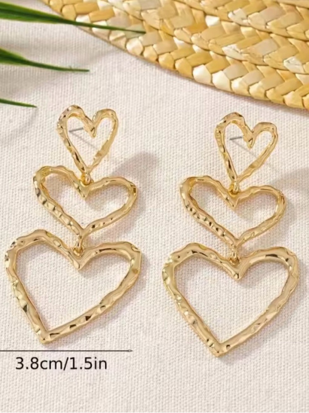 Gold Triple Heart Drop Earrings - Elegant Women Jewelry